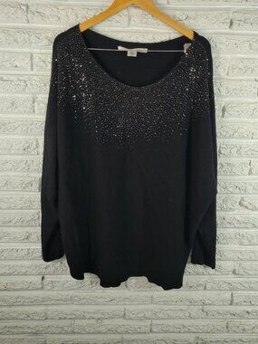 Max Studio Womens Sweater 3X Black Rhinestone Sparkle Party Long Sleeve BLA19E